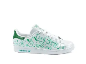 CUSTOM / ADIDAS Stan Smith Sneaker Flower White Green