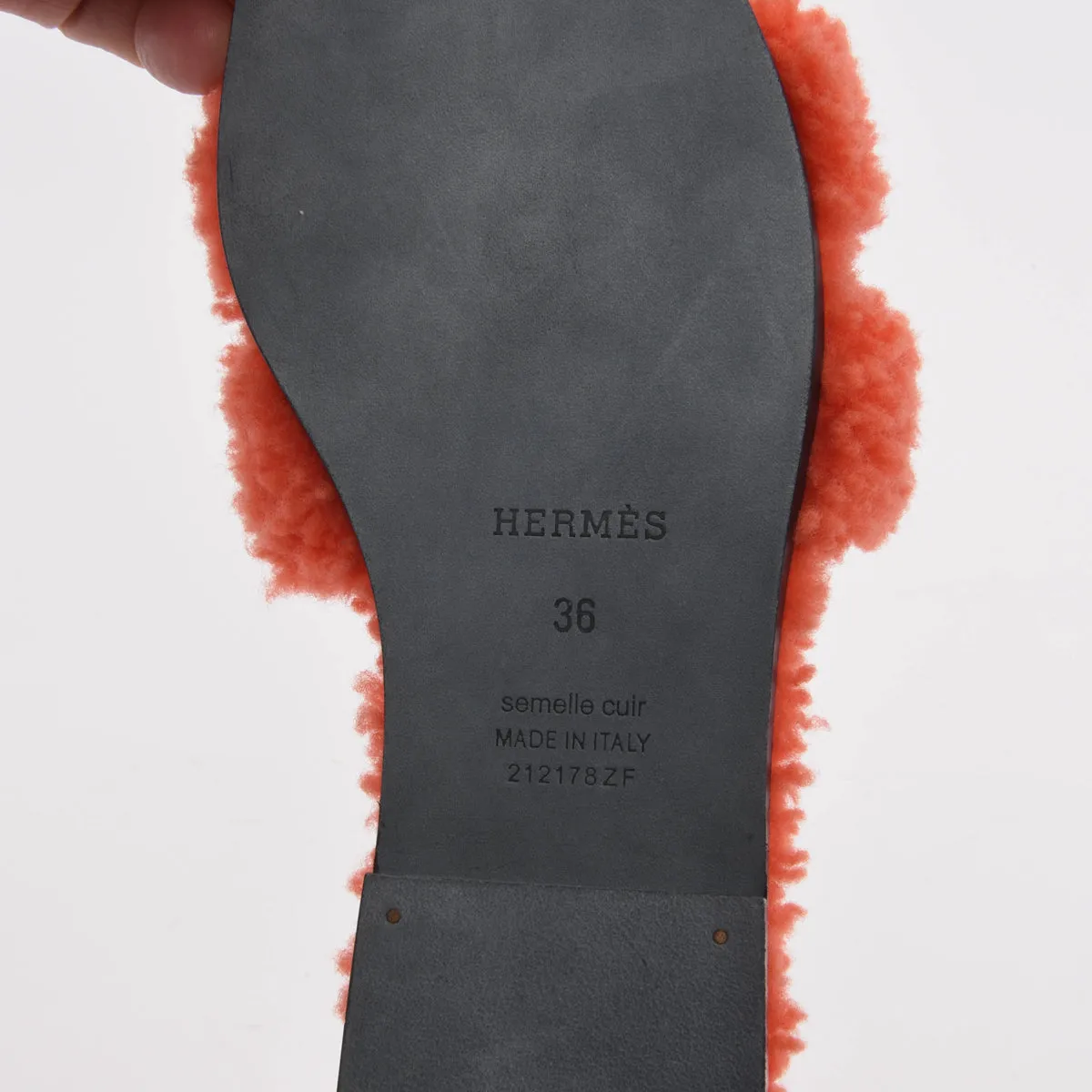 Hermes Orange Shearling Oran Sandals 36