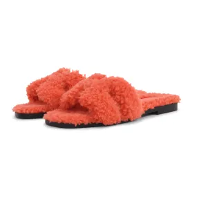 Hermes Orange Shearling Oran Sandals 36