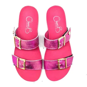 Je T'aime - Fuchsia Crack flat cork sandal