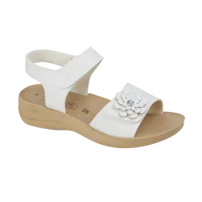 Ladies Summer White Multi Sandals Hibiscus Hook & Loop