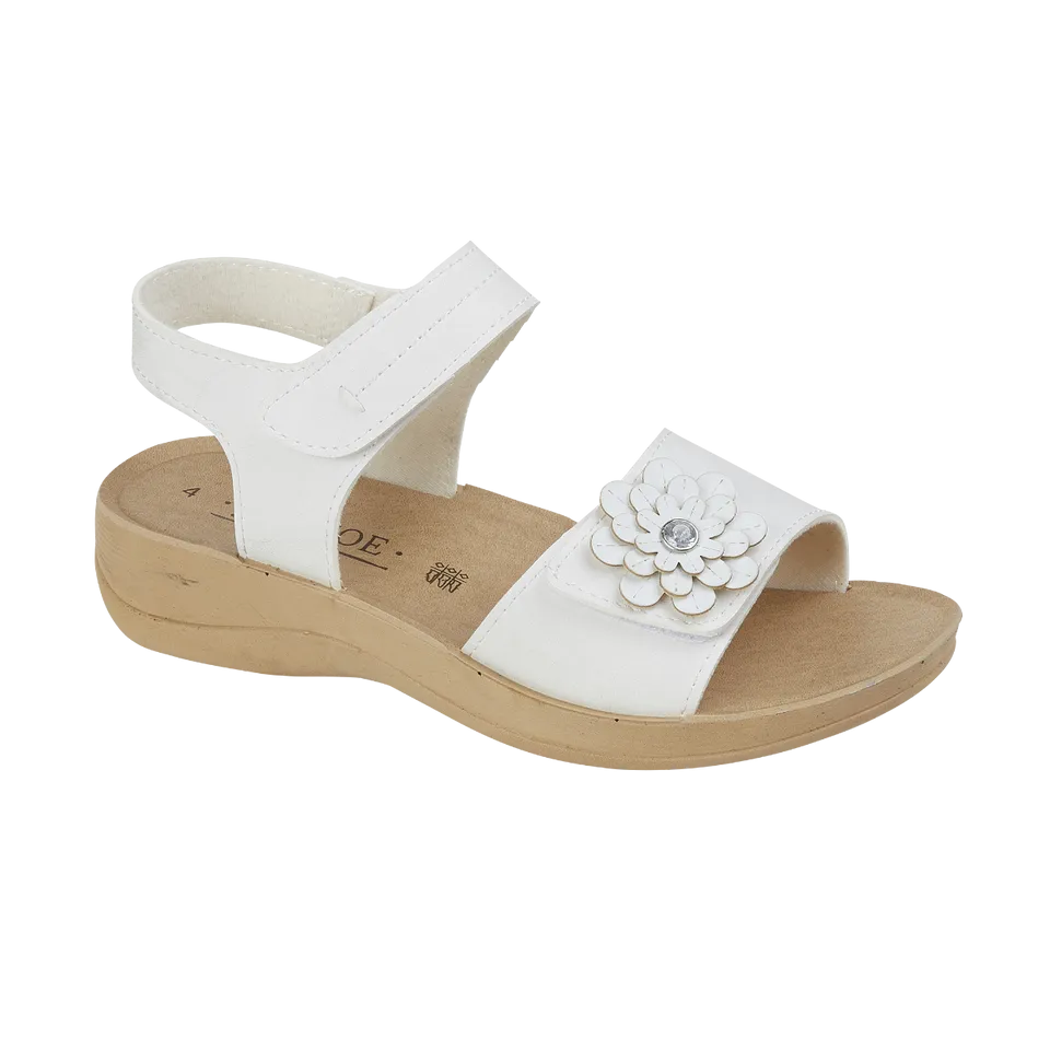 Ladies Summer White Multi Sandals Hibiscus Hook & Loop