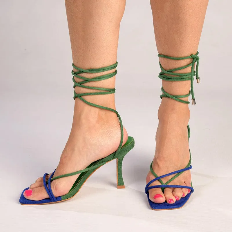 Madison Aspen Ankle Wrap Sandal - Green/Cobalt