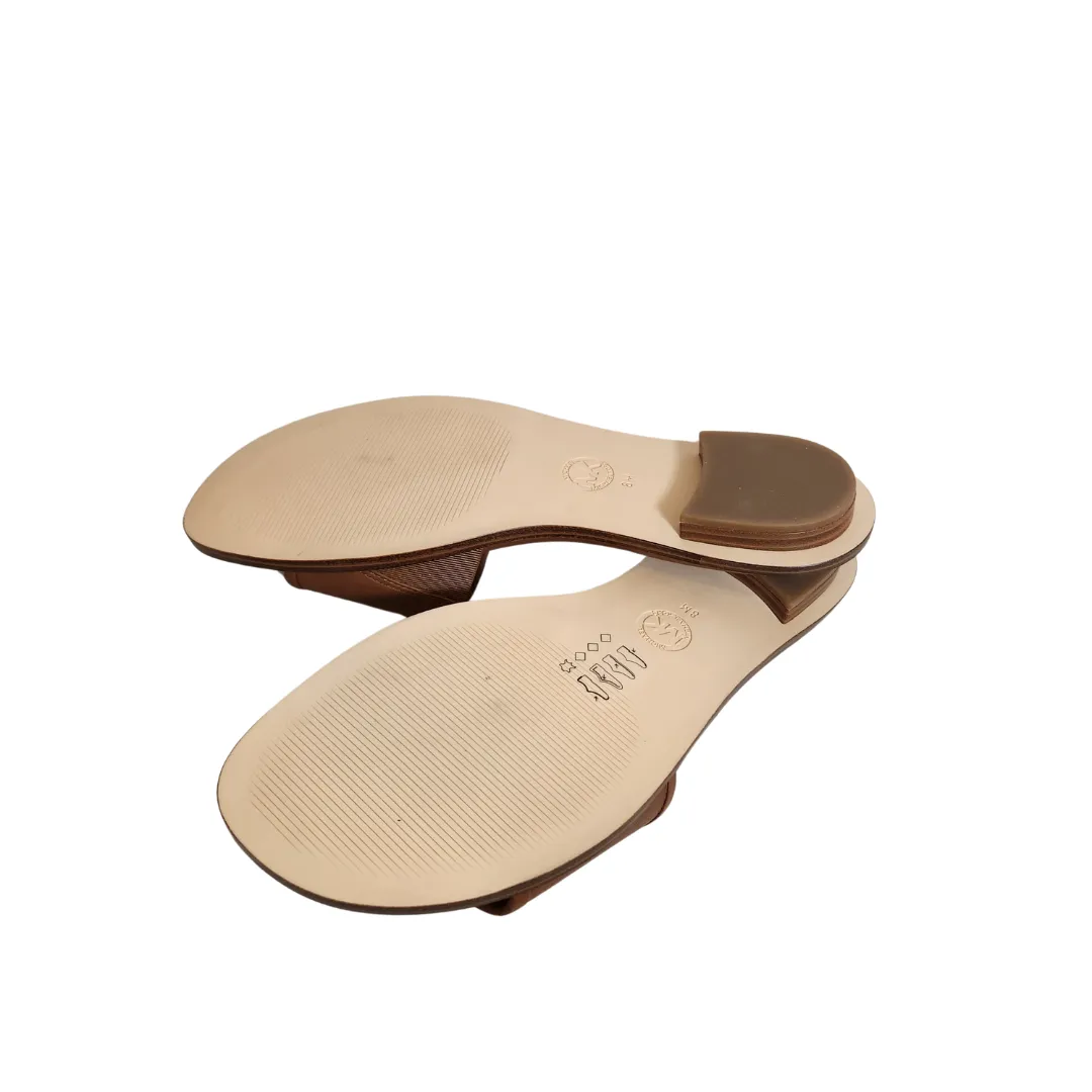 Michael Kors Tan 'Deanna' Cutout Leather Slide Sandals | Brand New |