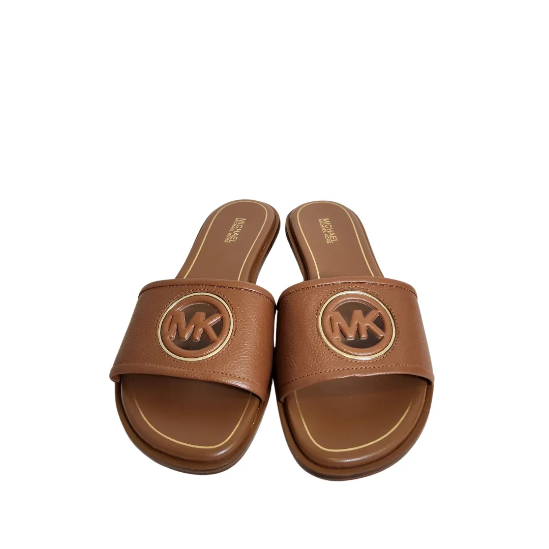 Michael Kors Tan 'Deanna' Cutout Leather Slide Sandals | Brand New |