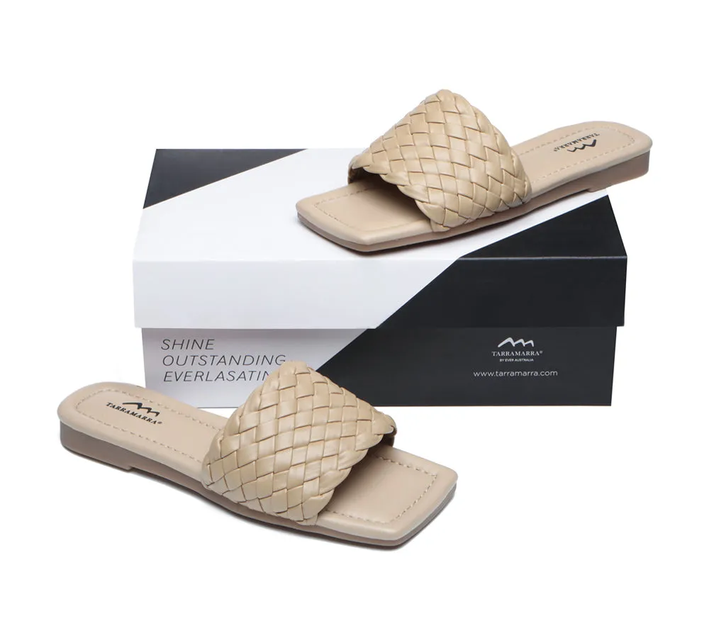 Open Square Toe Woven Flat Sandals Women Taunia