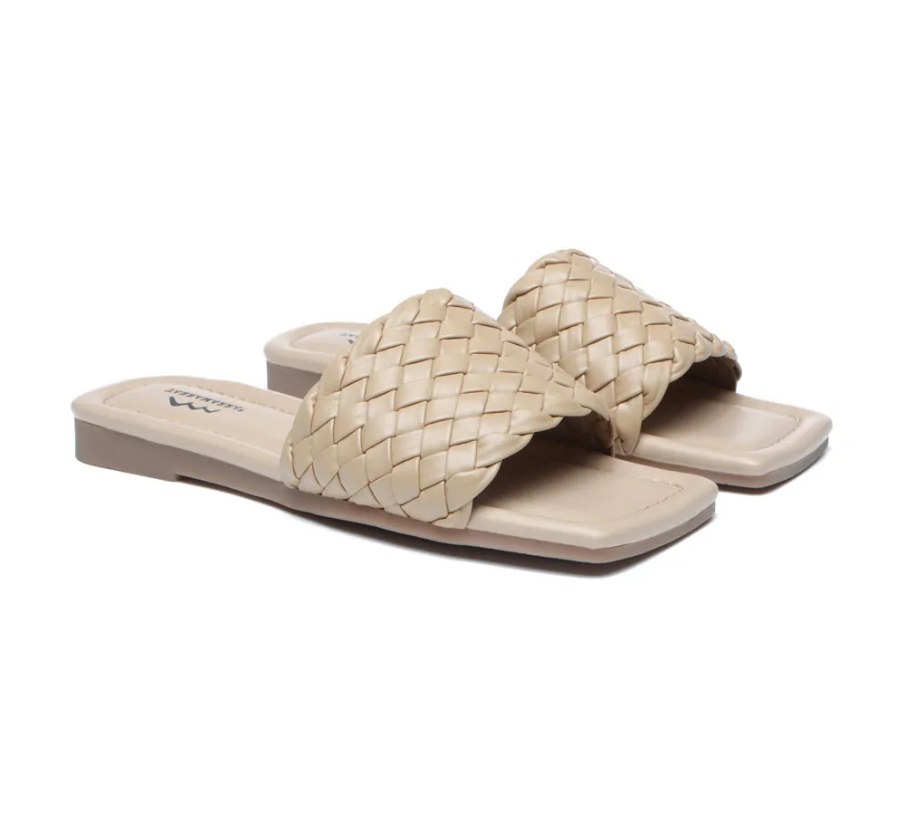 Open Square Toe Woven Flat Sandals Women Taunia