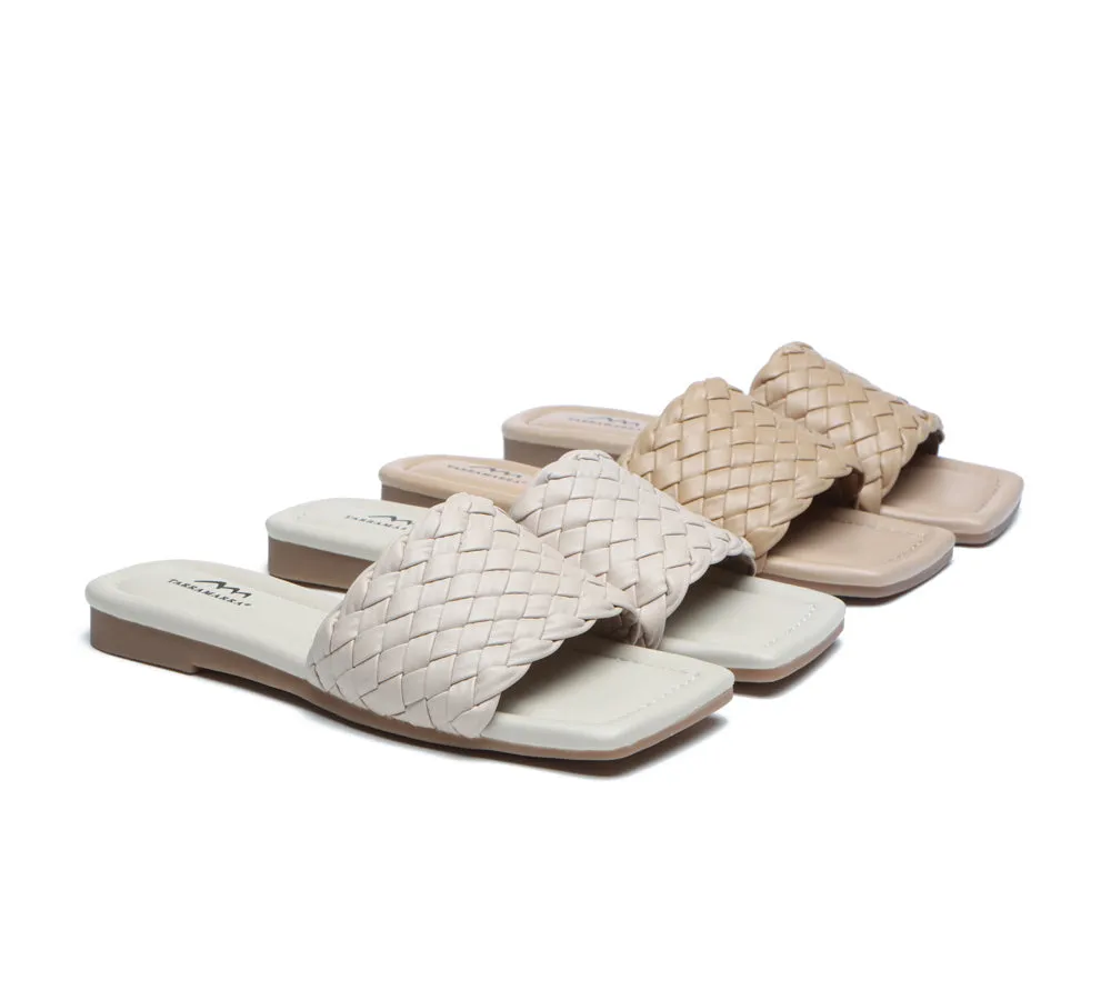 Open Square Toe Woven Flat Sandals Women Taunia