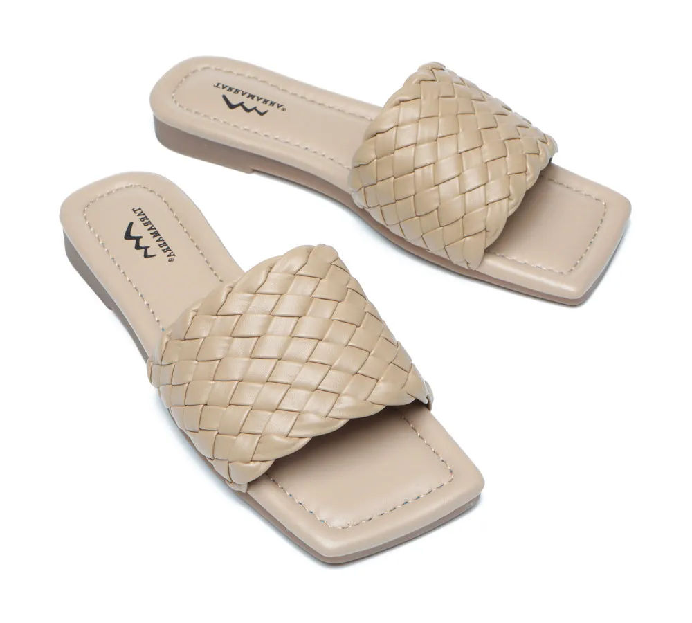 Open Square Toe Woven Flat Sandals Women Taunia