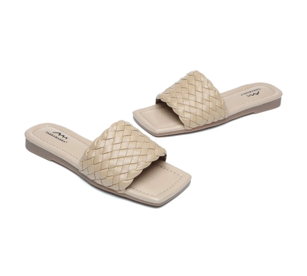 Open Square Toe Woven Flat Sandals Women Taunia