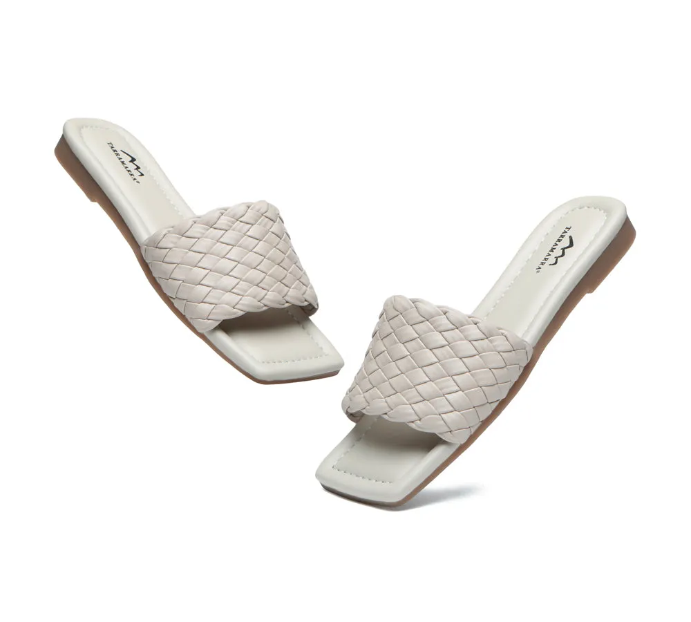 Open Square Toe Woven Flat Sandals Women Taunia